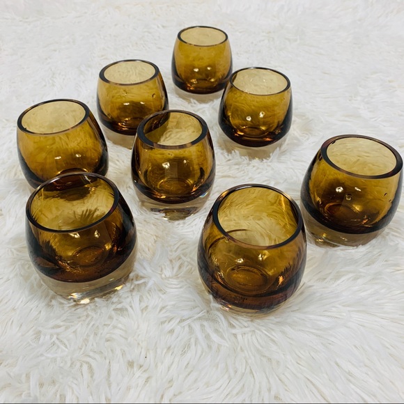 Mikasa Glass Set 8 Amber Solaris Candle Holders